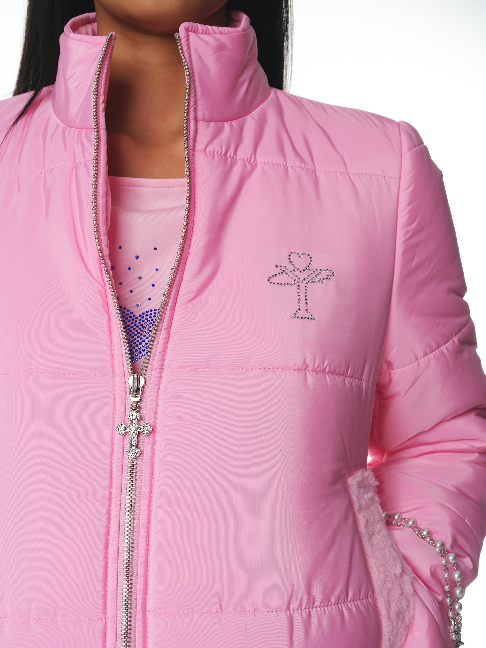 [Yusuki] Slim Puffer with Handmade Chains (Pink)