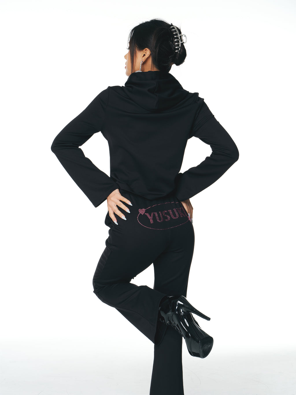 [Yusuki] Logo Rhinestone Pants (Black)