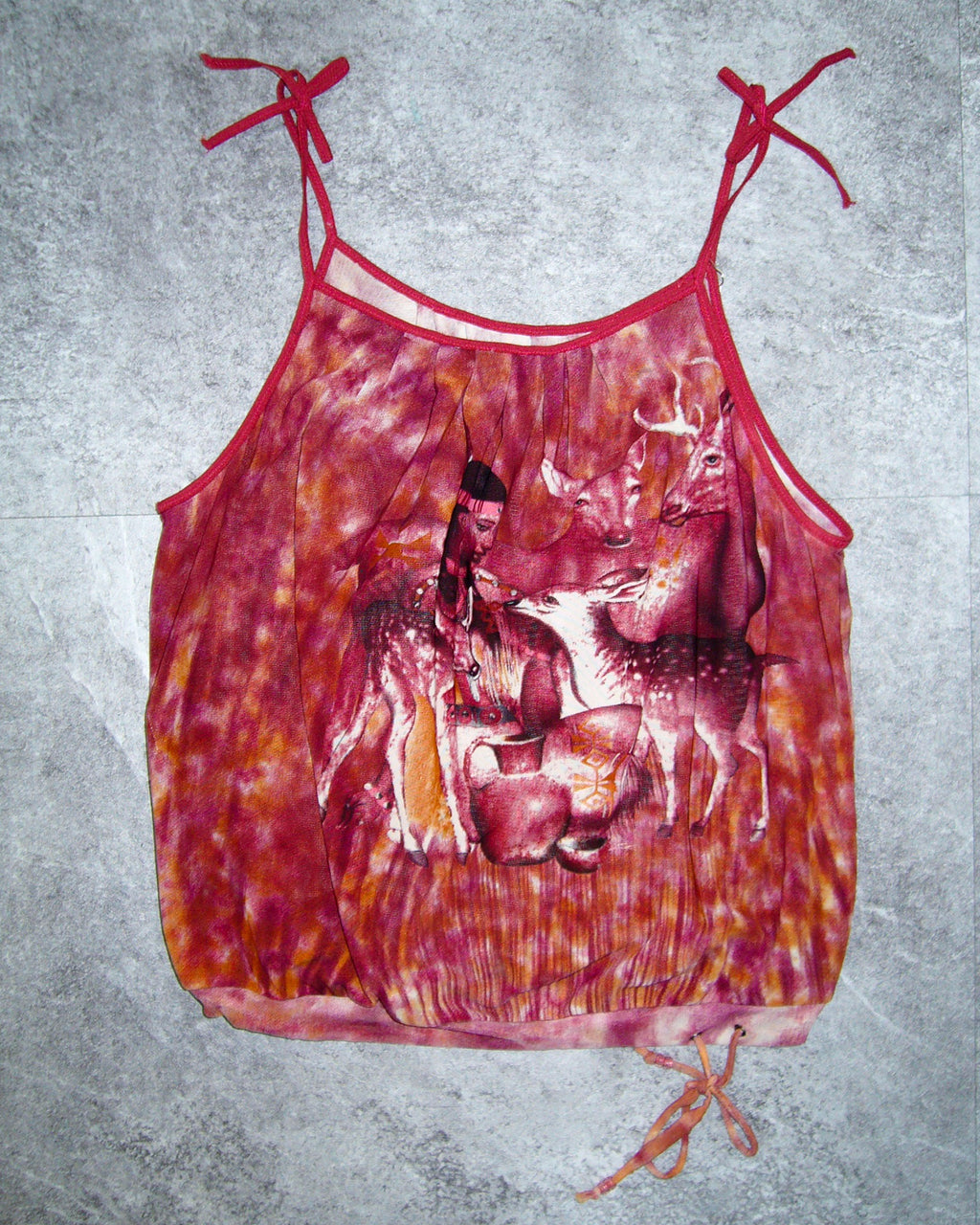 [Vintage] Red Printing Sleeveless Top