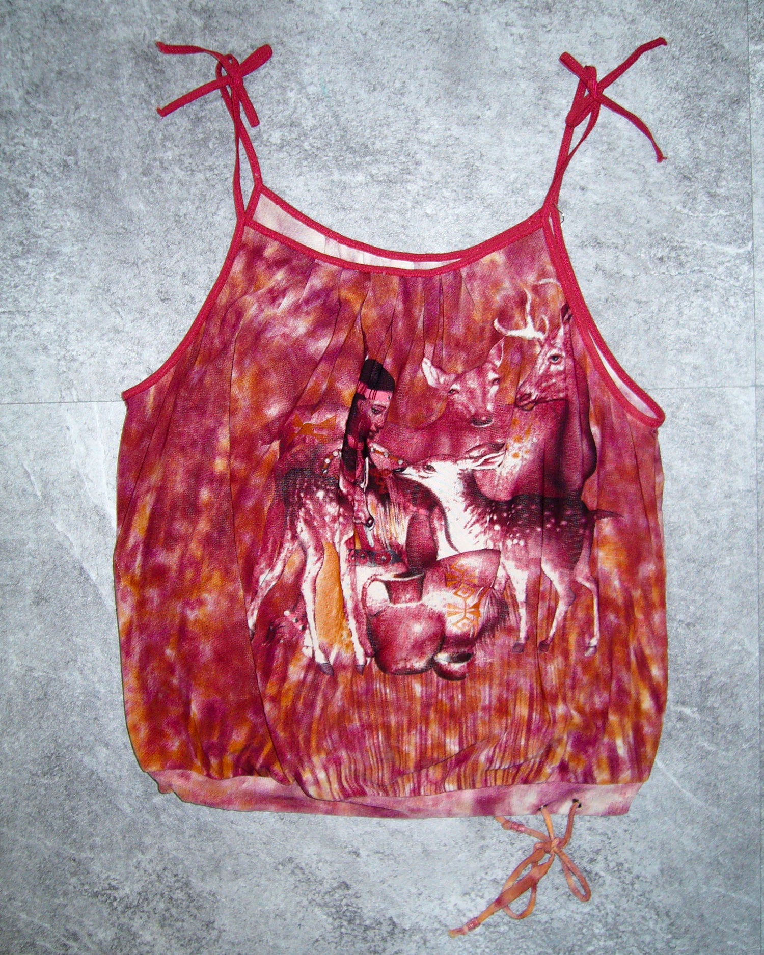 [Vintage] Red Printing Sleeveless Top