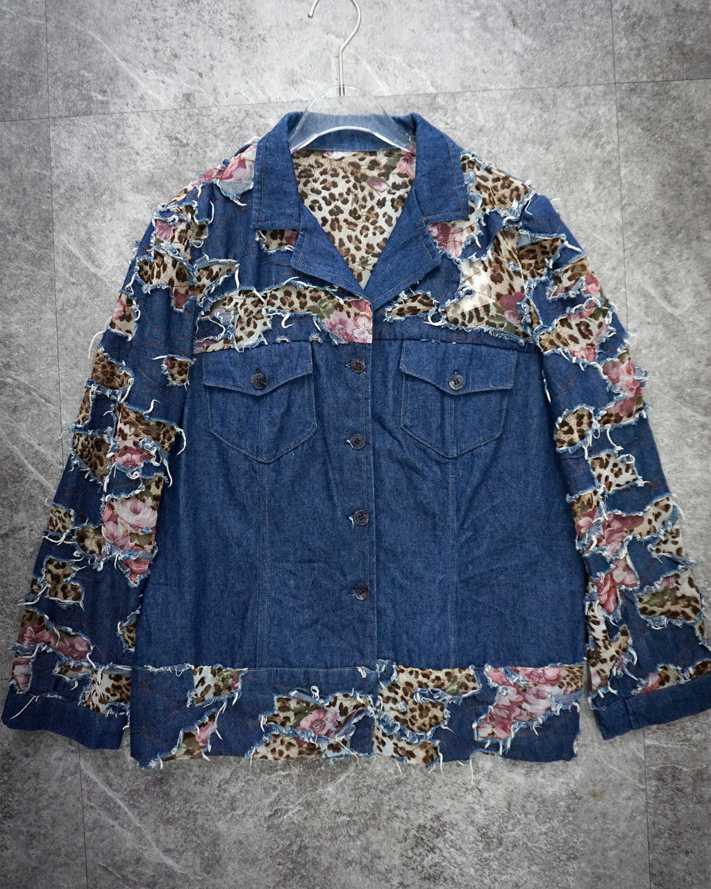 [Vintage] Denim Flower Pattern Jacket