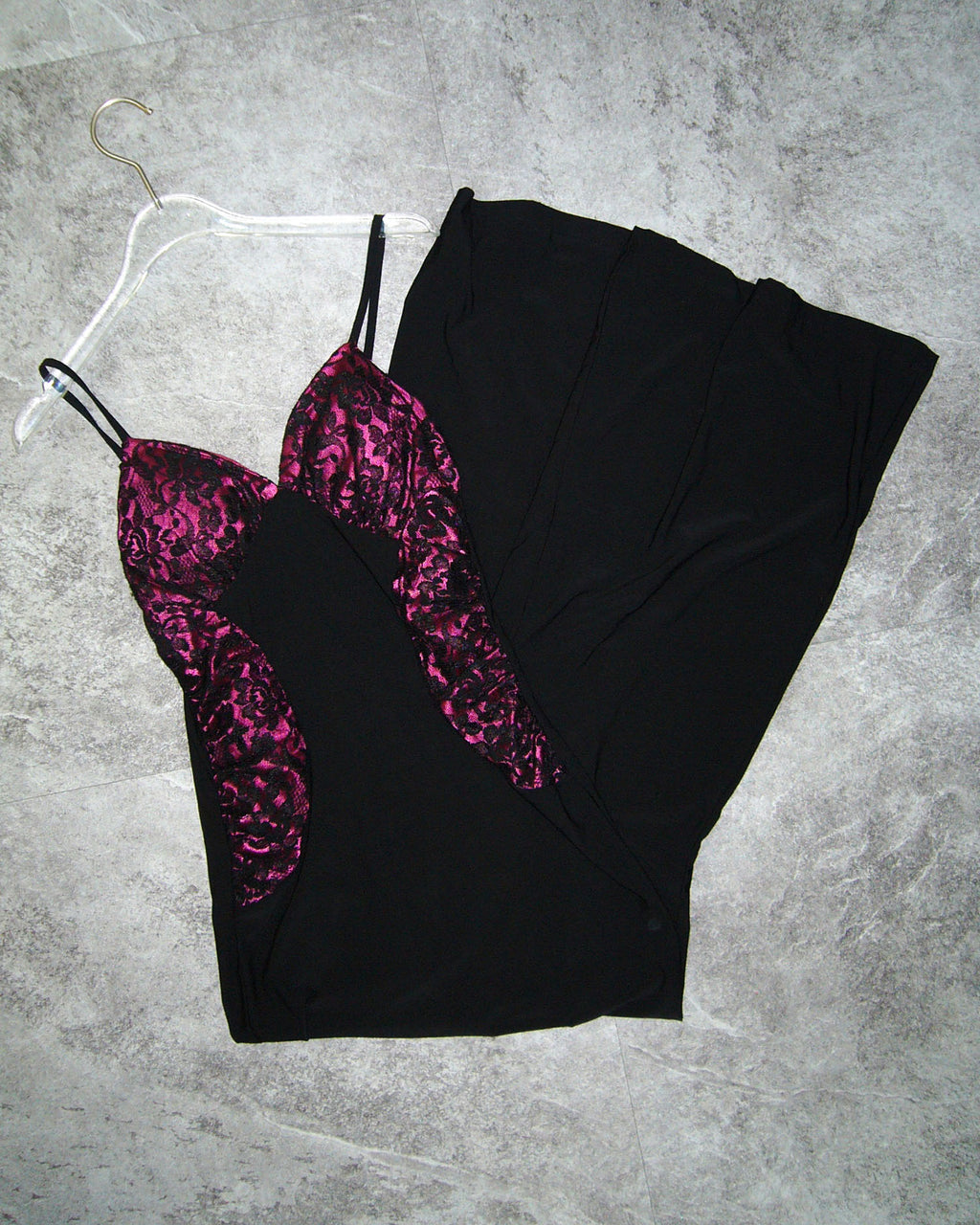 [Vintage] Pink Black Lace Long Dress