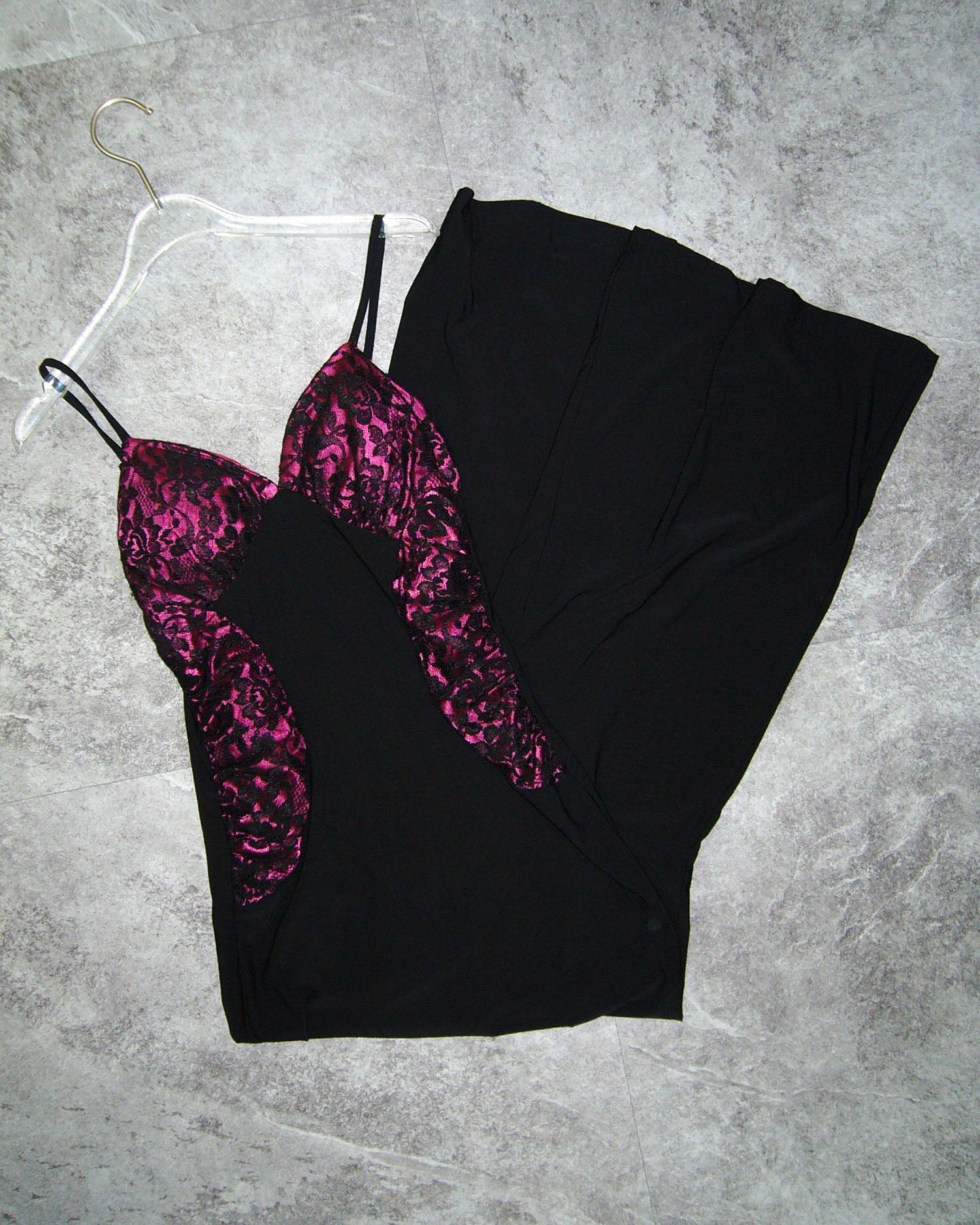 [Vintage] Pink Black Lace Long Dress