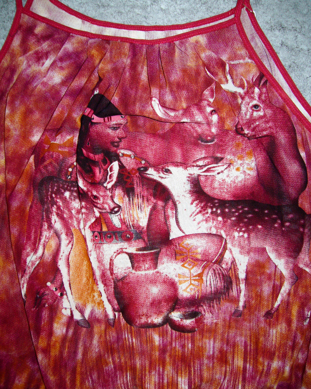 [Vintage] Red Printing Sleeveless Top