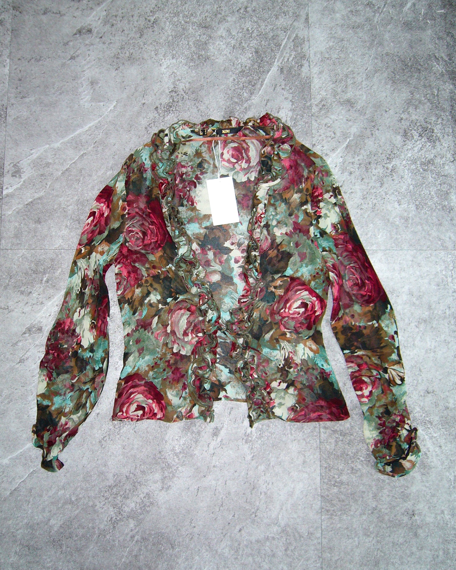[Vintage] MNG Rose Green See-Through Top