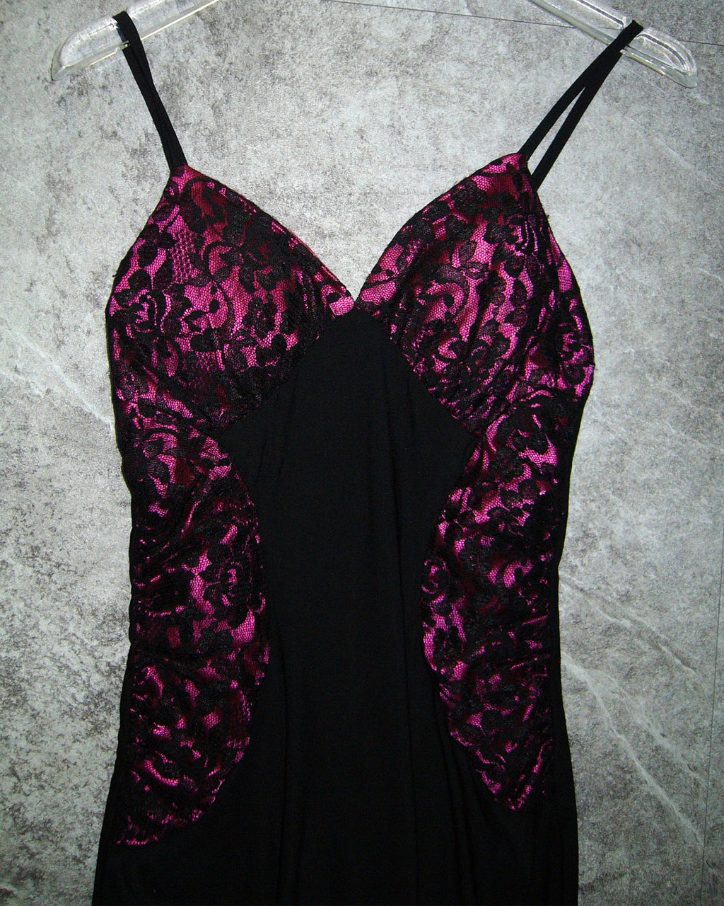 [Vintage] Pink Black Lace Long Dress