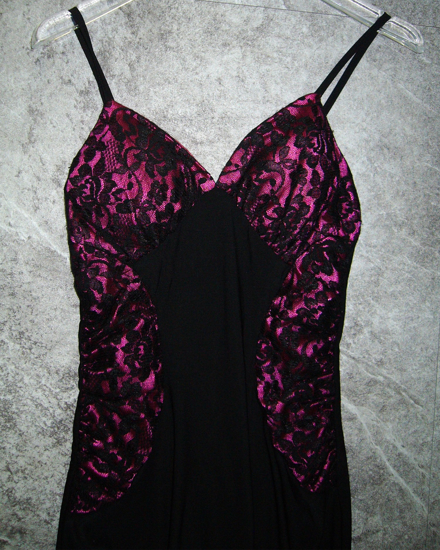 [Vintage] Pink Black Lace Long Dress