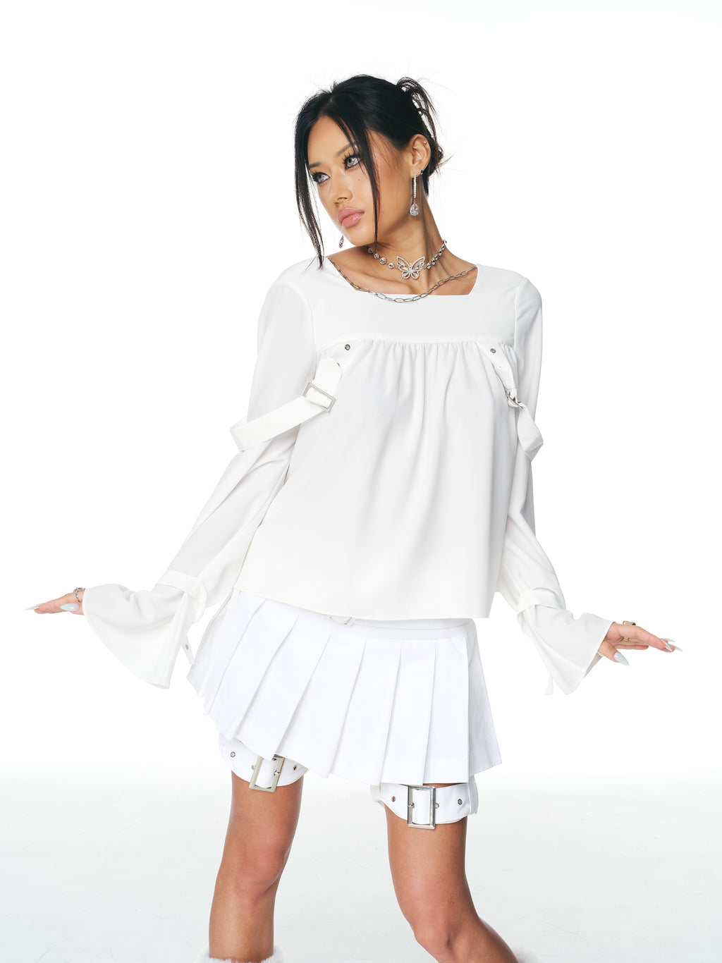 [Yusuki] Strap Blouse (White)