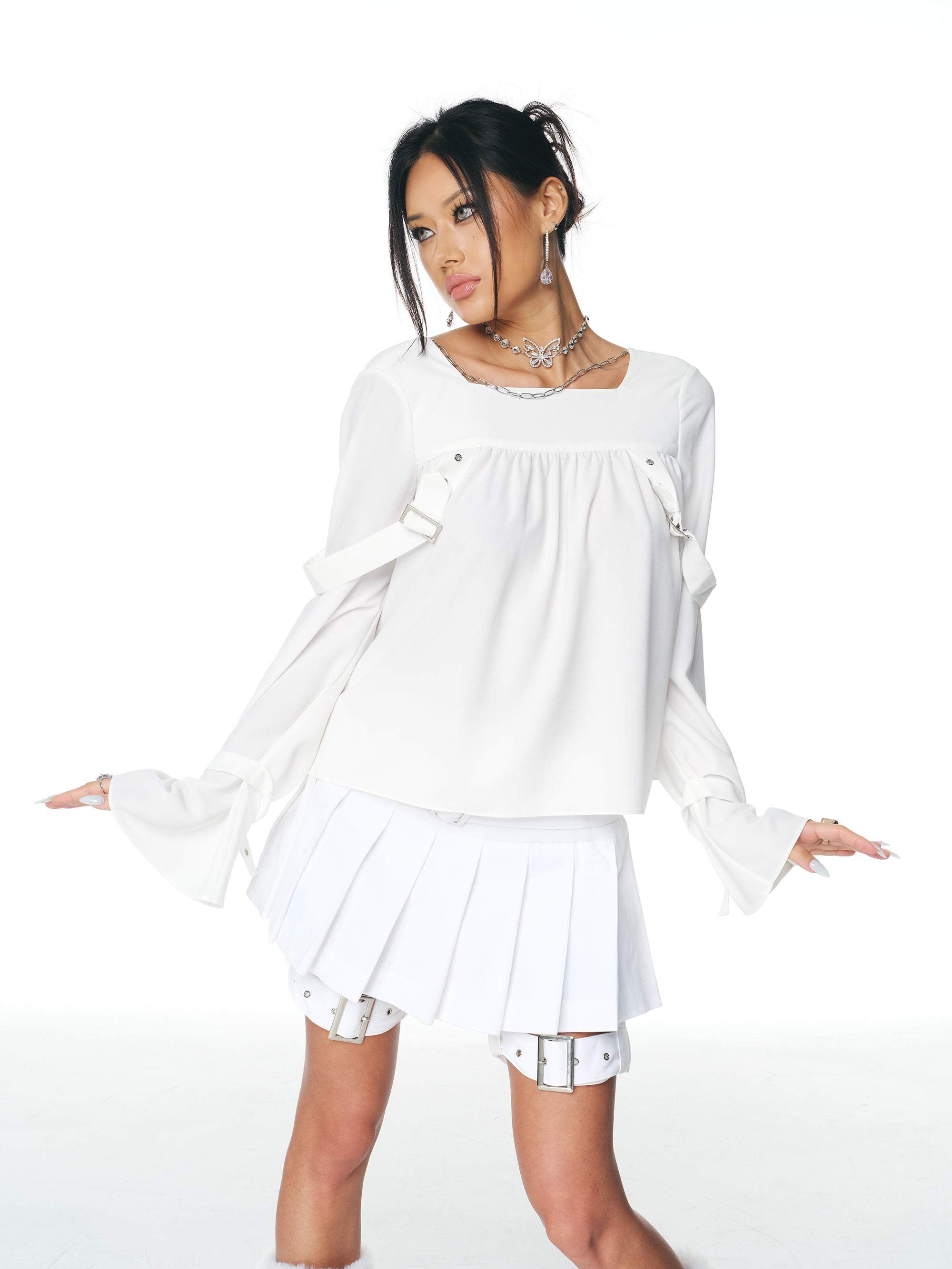 [Yusuki] Strap Blouse (White)