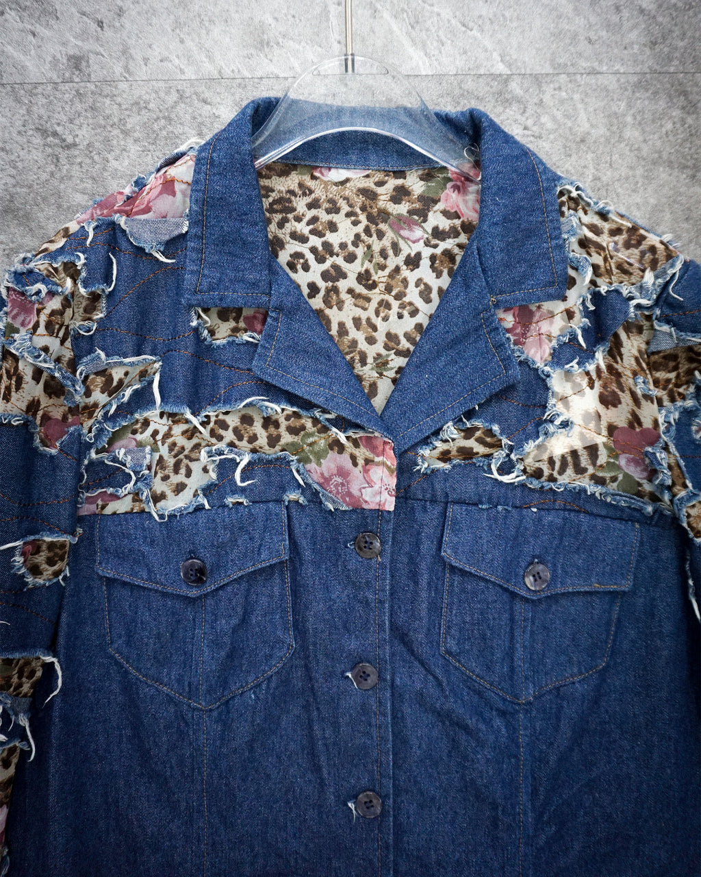 [Vintage] Denim Flower Pattern Jacket
