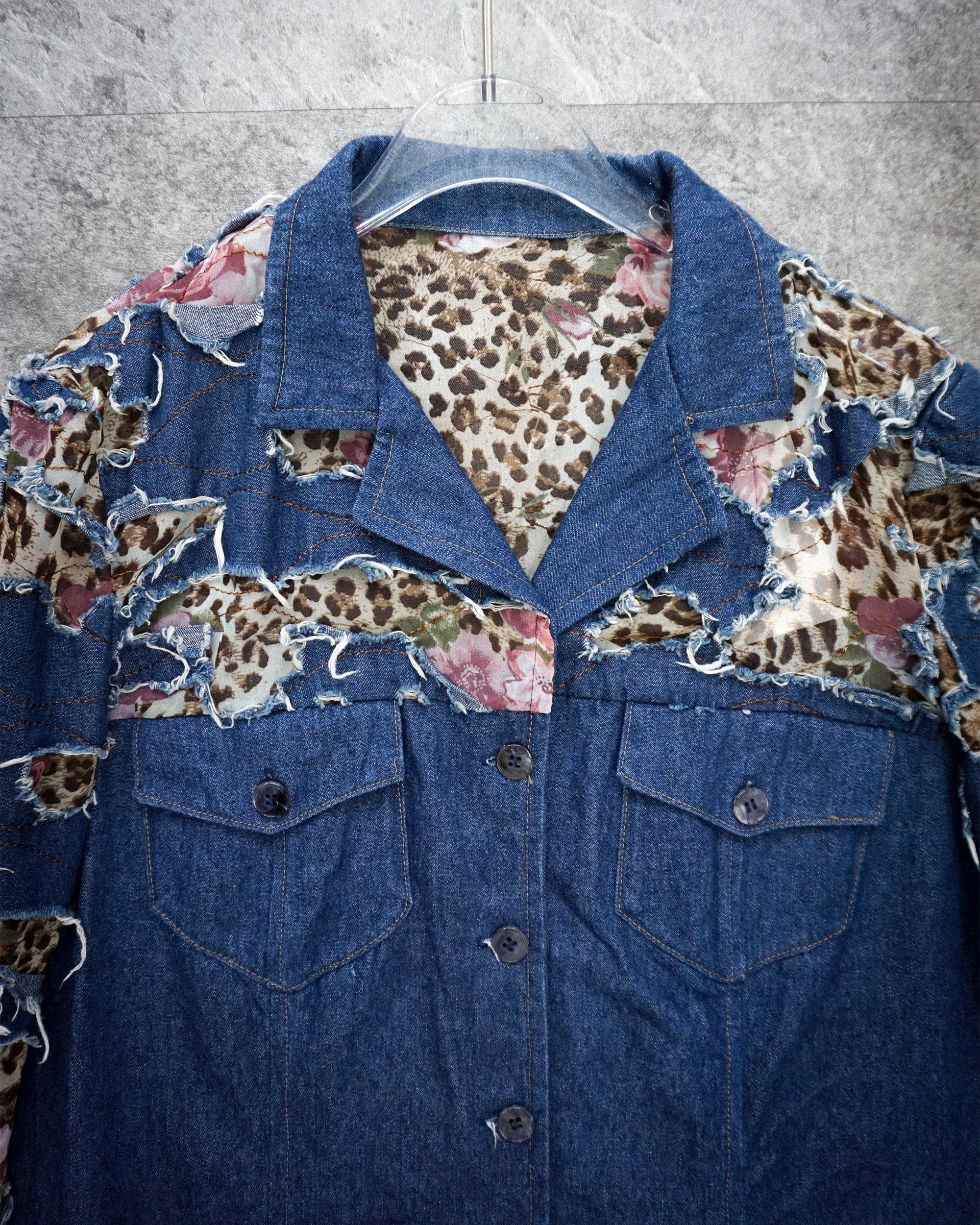 [Vintage] Denim Flower Pattern Jacket