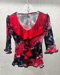 [Vintage] Oriental Red Glitter Blouse