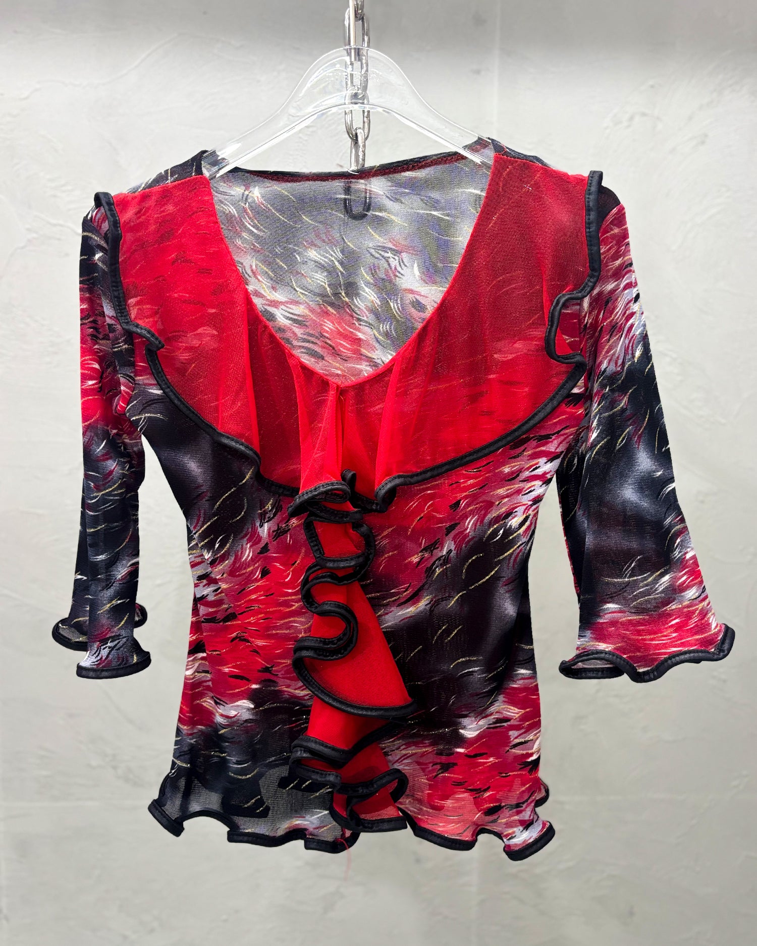 [Vintage] Oriental Red Glitter Blouse