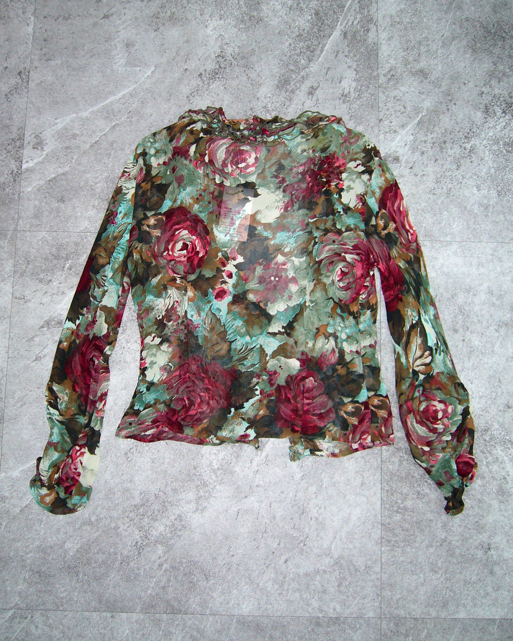 [Vintage] MNG Rose Green See-Through Top