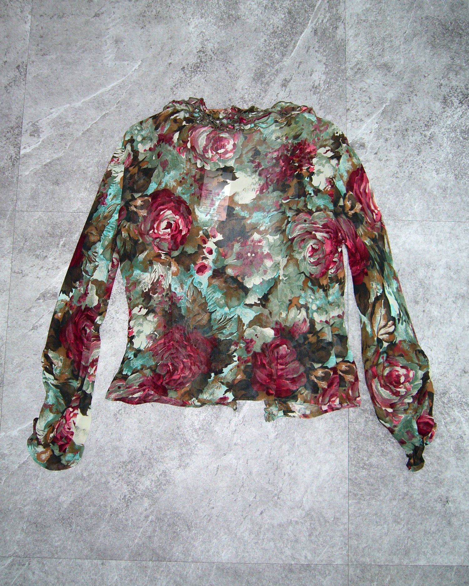 [Vintage] MNG Rose Green See-Through Top