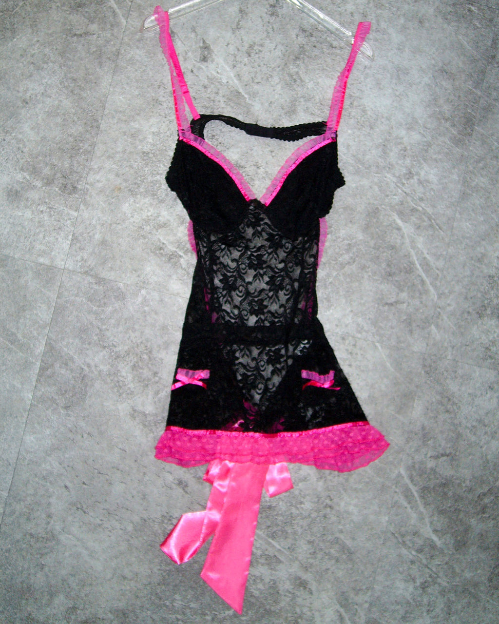 [Vintage] Black Pink Ribbon Slip Dress