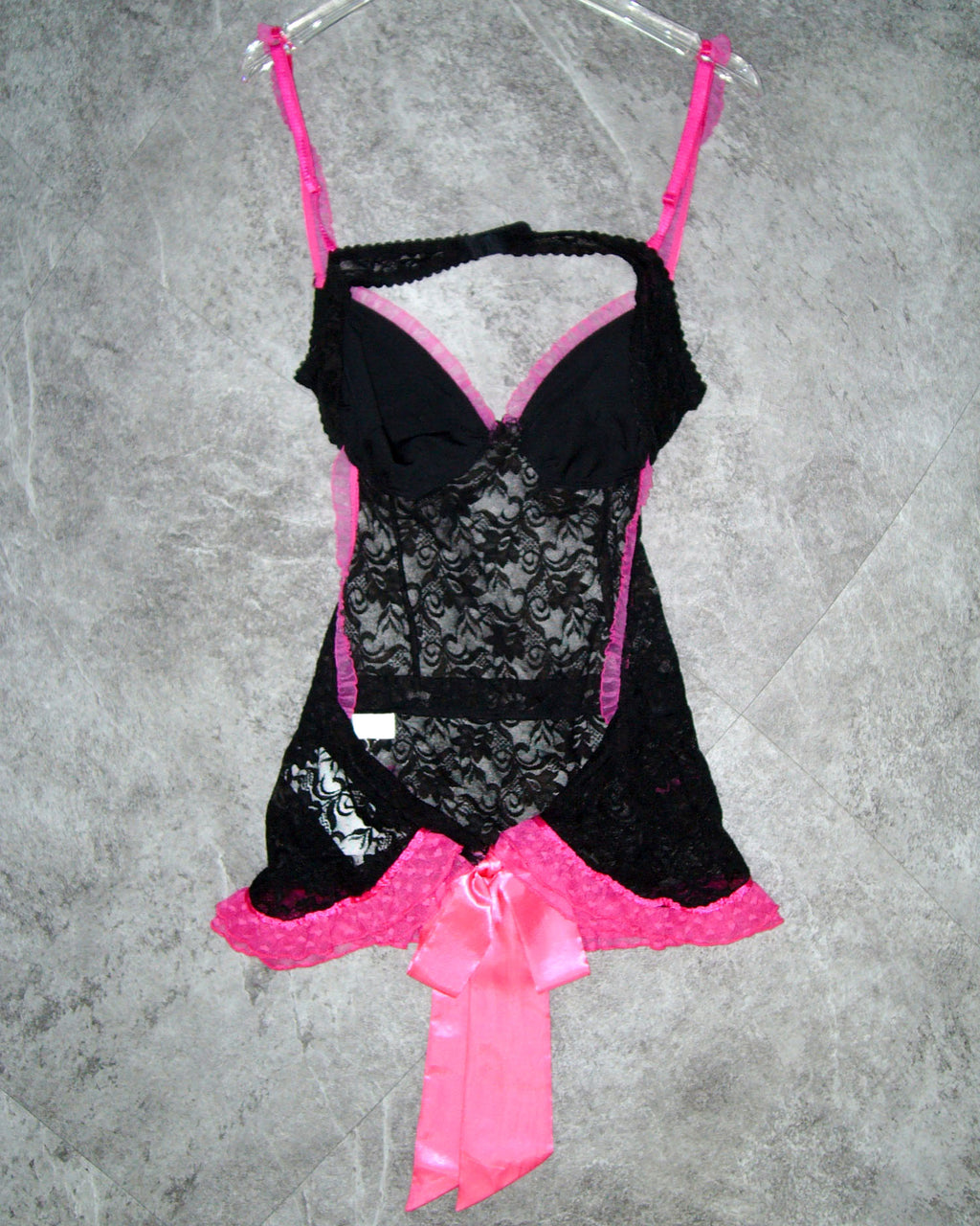 [Vintage] Black Pink Ribbon Slip Dress