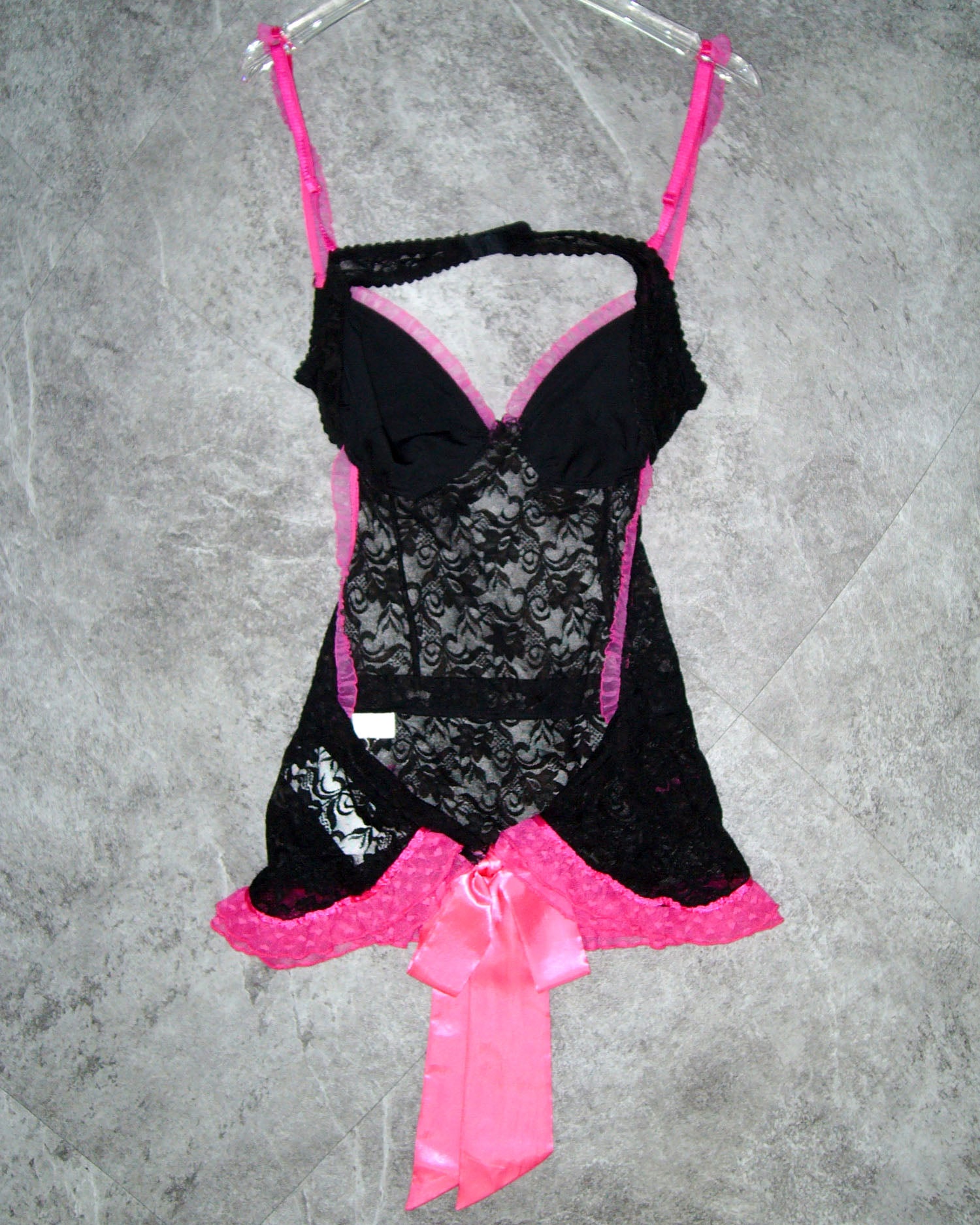 [Vintage] Black Pink Ribbon Slip Dress