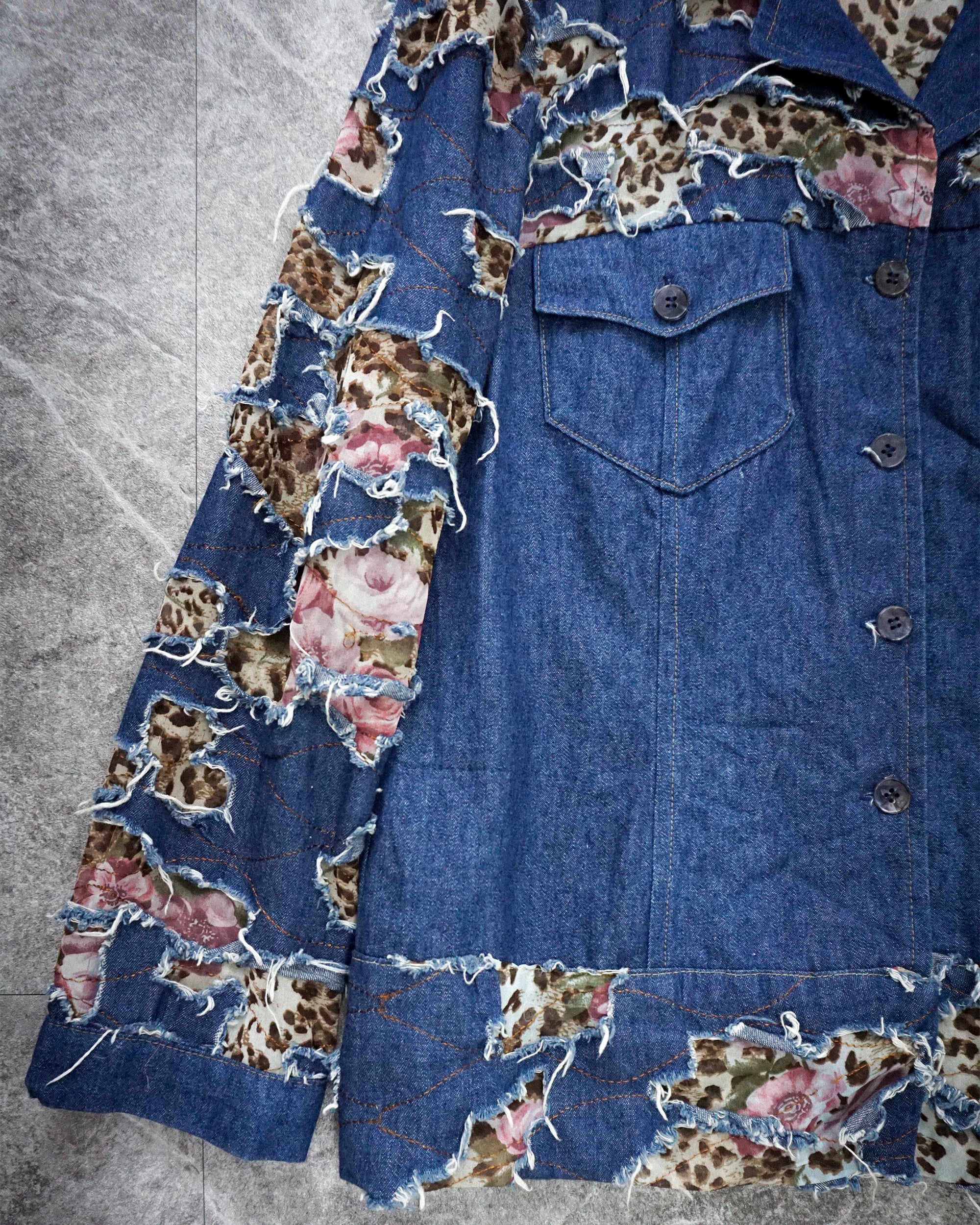 [Vintage] Denim Flower Pattern Jacket