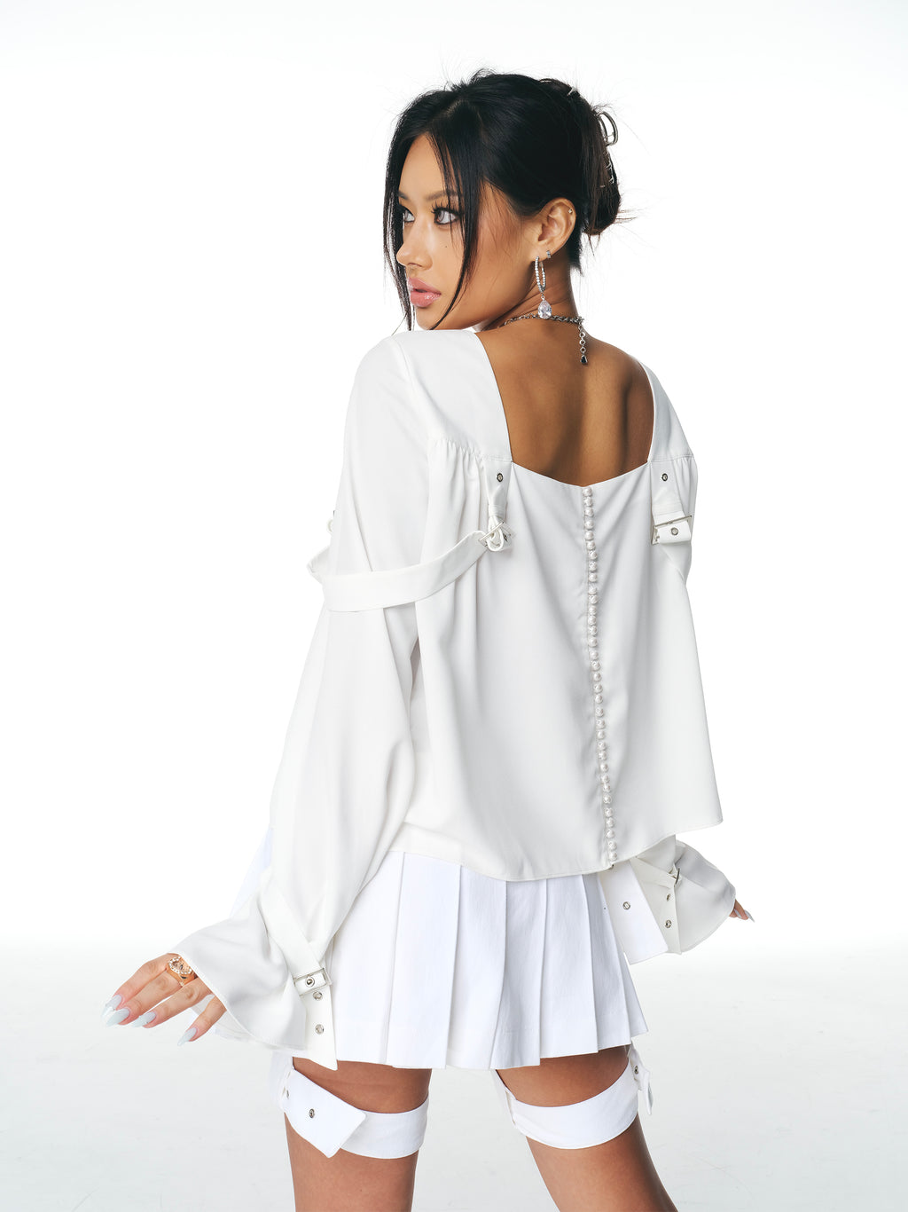 [Yusuki] Strap Blouse (White)