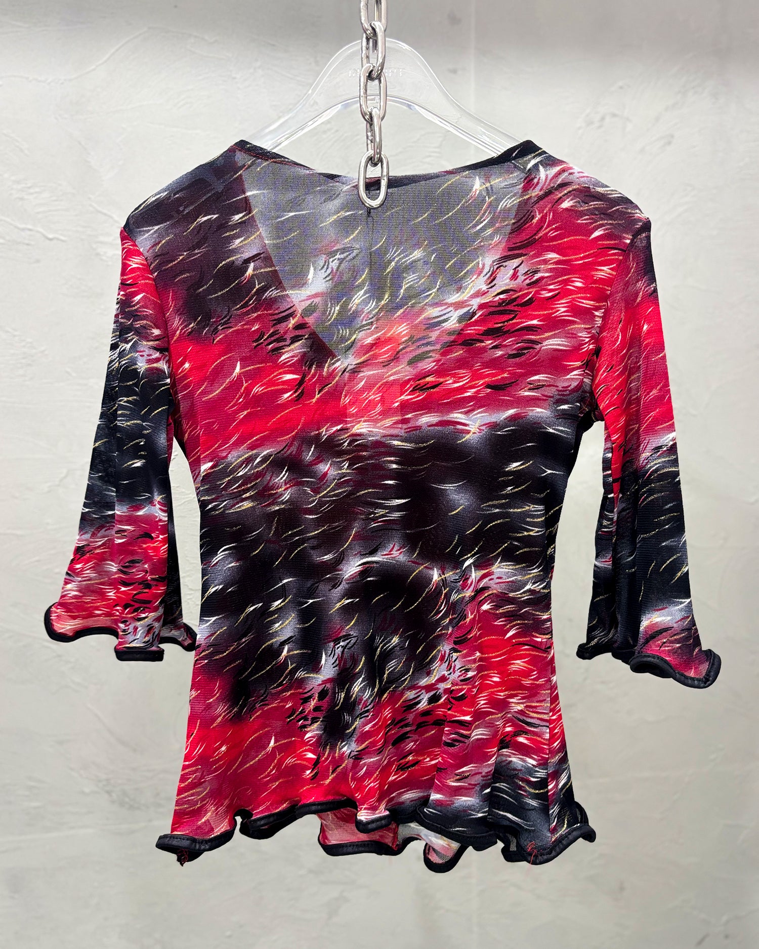 [Vintage] Oriental Red Glitter Blouse