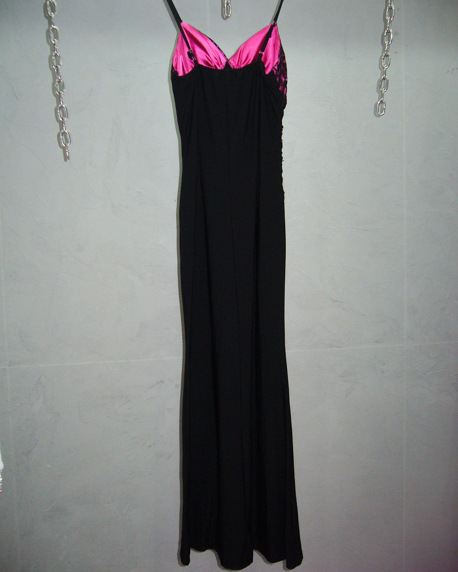 [Vintage] Pink Black Lace Long Dress