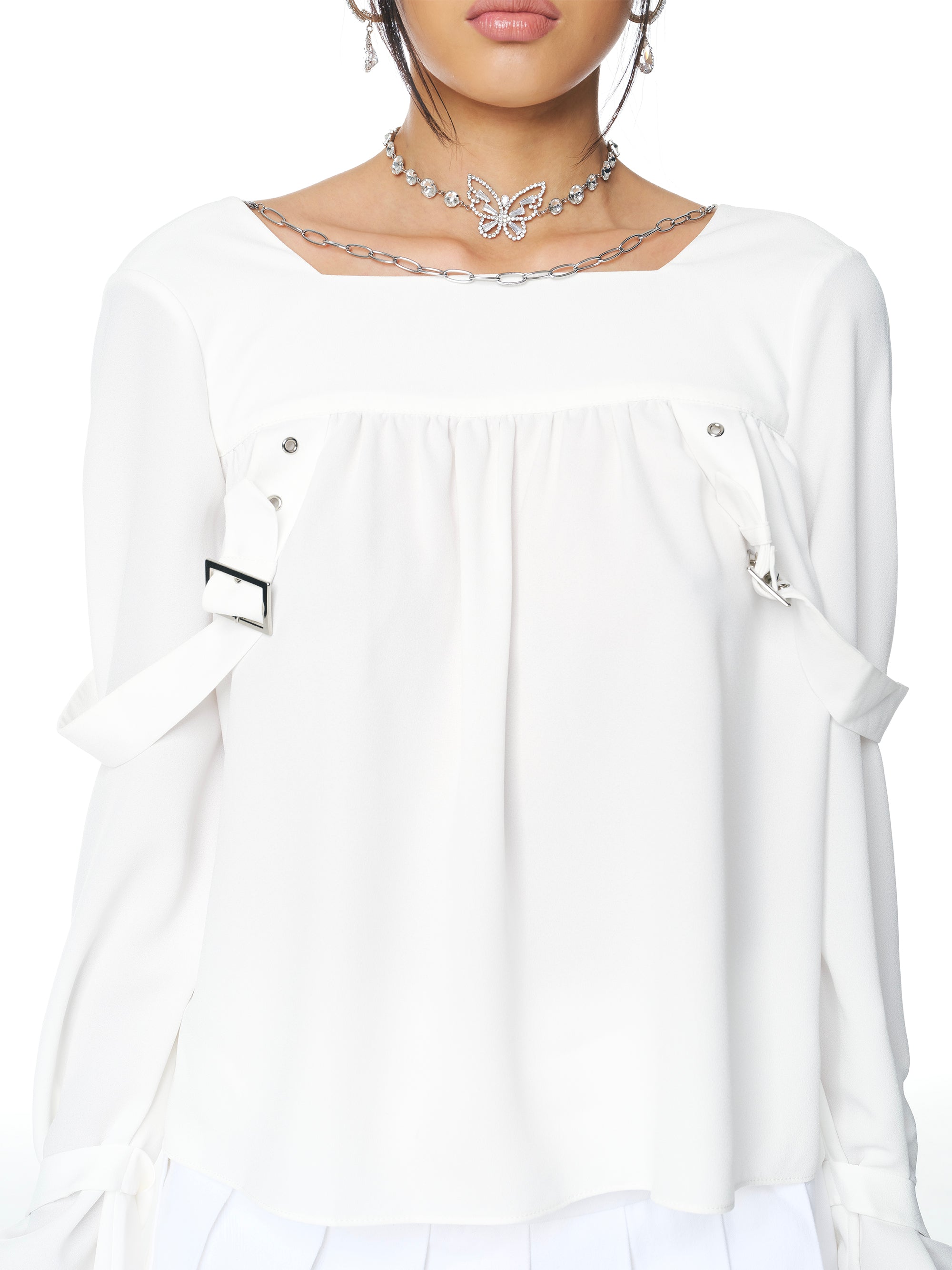 [Yusuki] Strap Blouse (White)