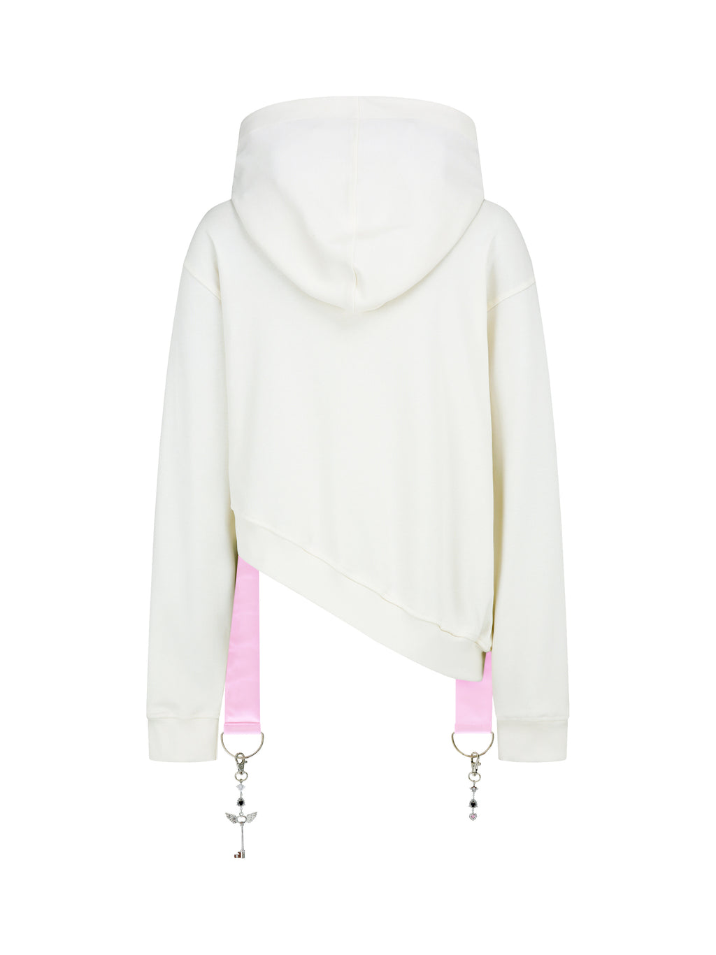 [Yusuki] Asymmetric Ribbon Hoodie (Ivory)