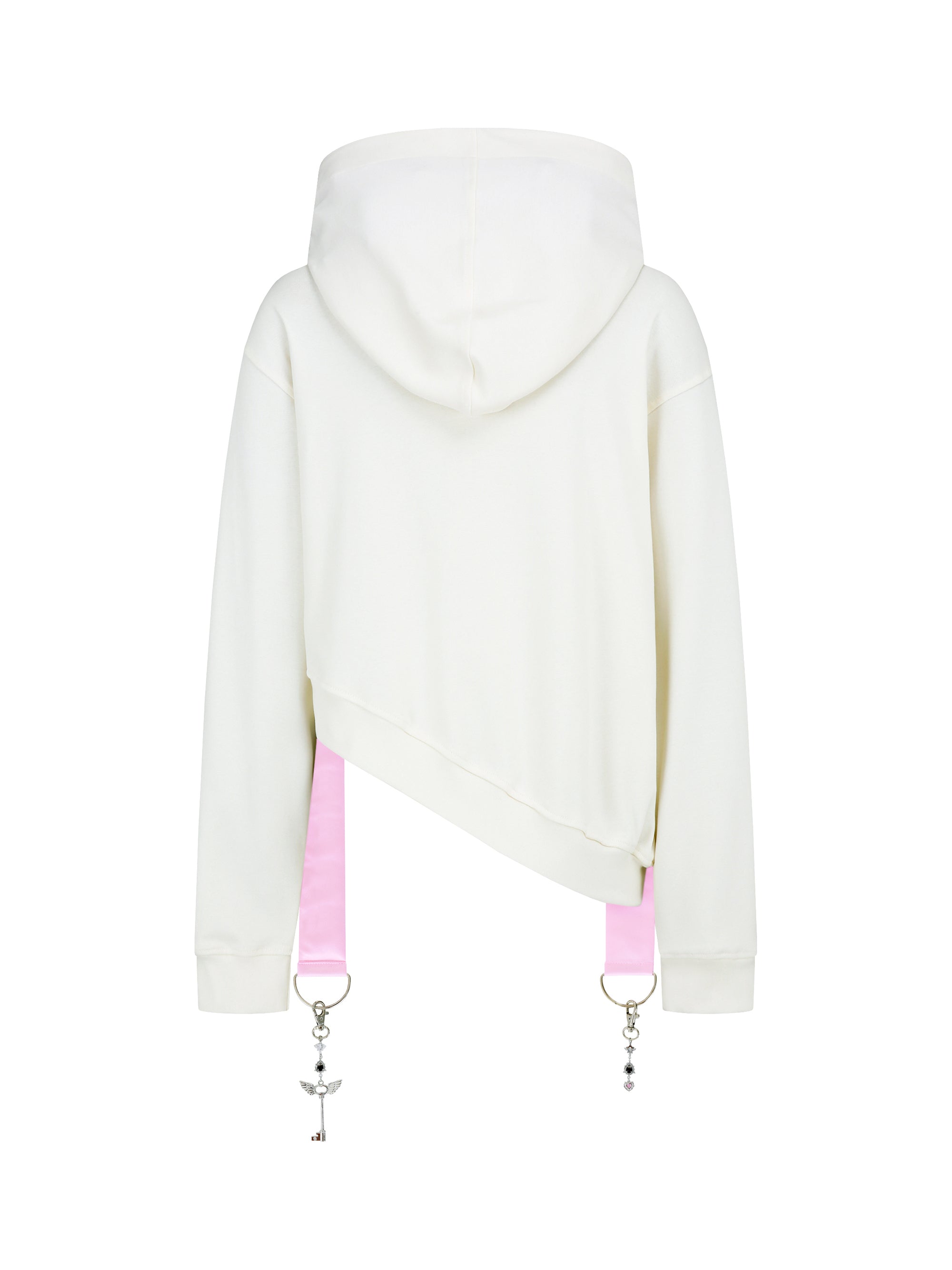 [Yusuki] Asymmetric Ribbon Hoodie (Ivory)