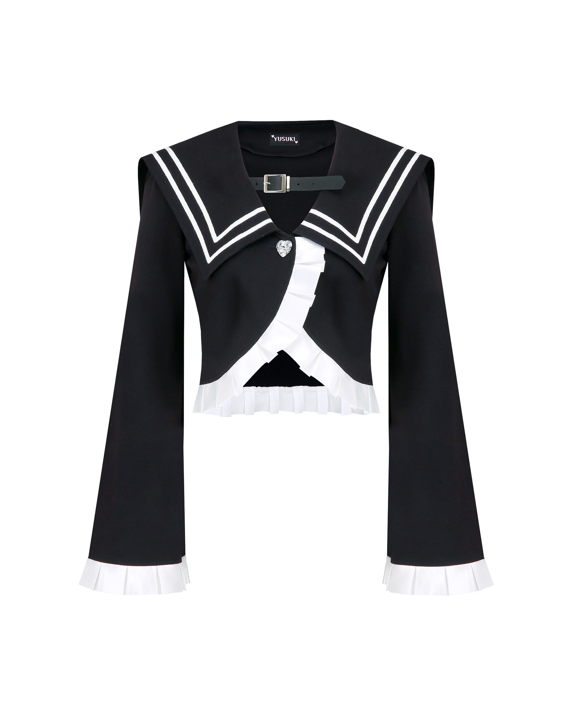 [Yusuki] Cropped Sailor Jacket (Black)