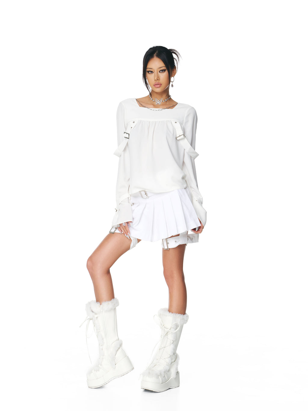 [Yusuki] Strap Blouse (White)