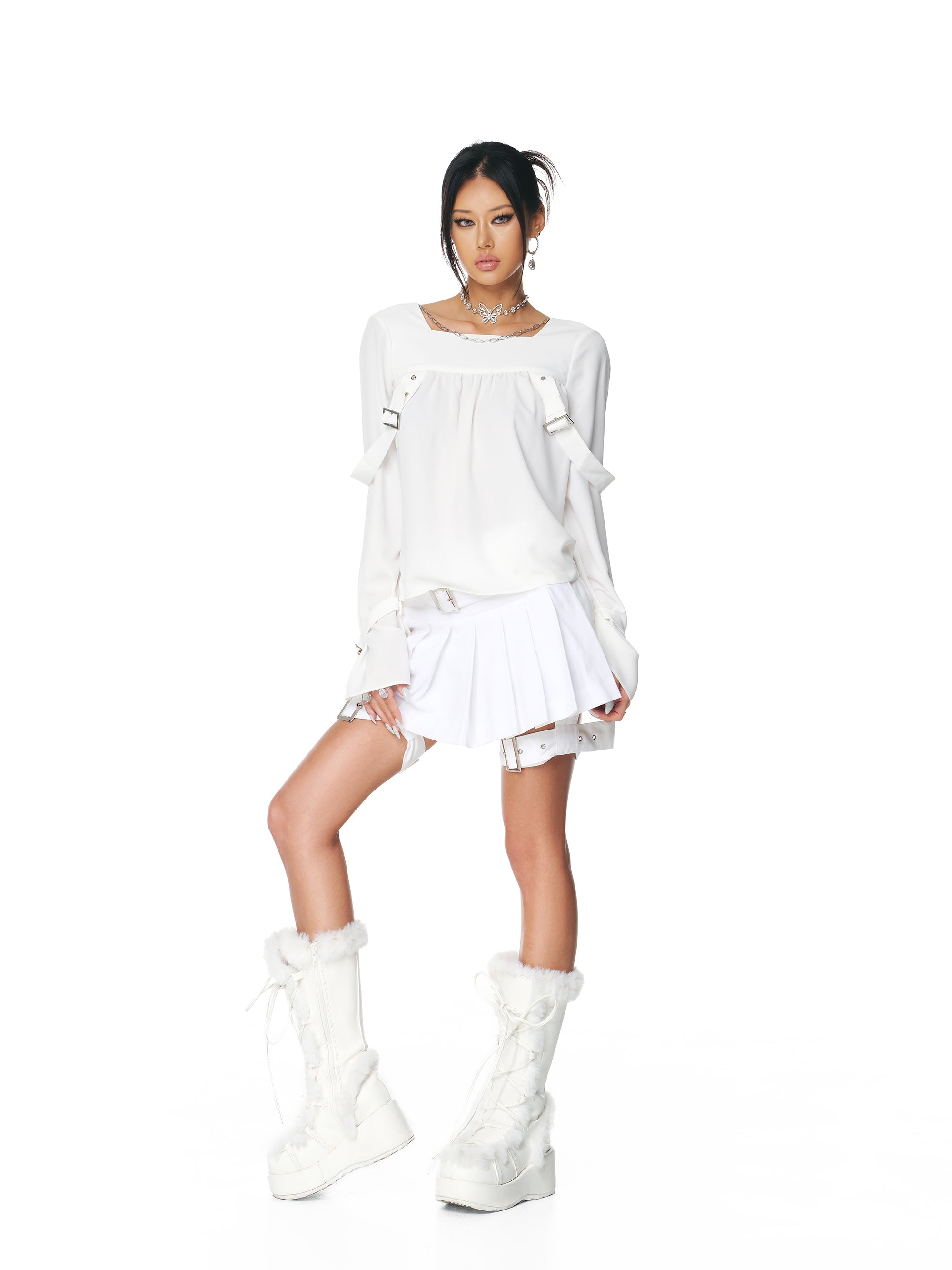 [Yusuki] Strap Blouse (White)