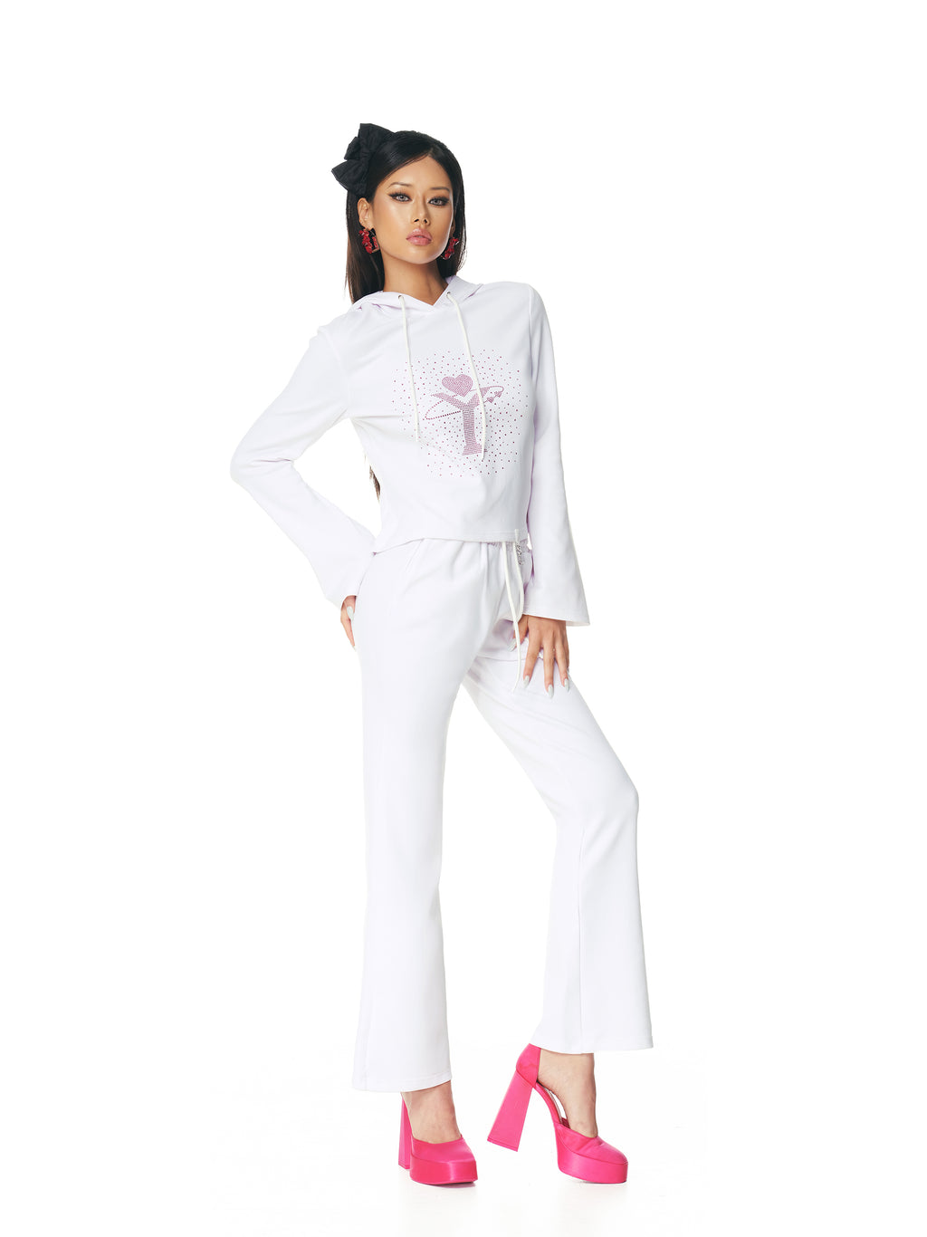 [Yusuki] Logo Rhinestone Pants (White)