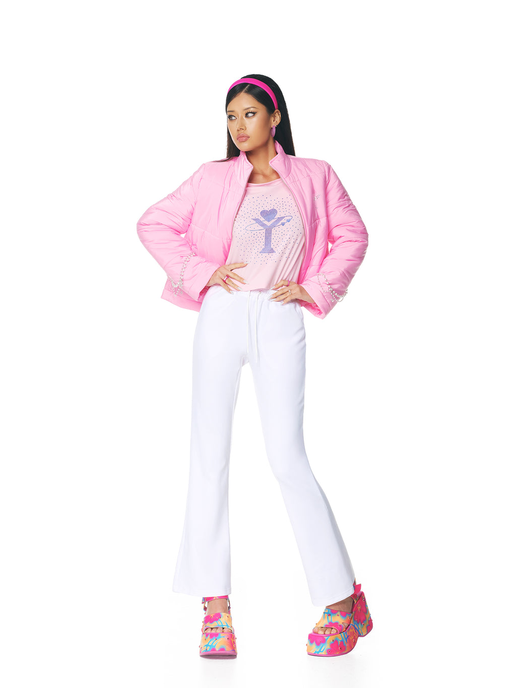 [Yusuki] Slim Puffer with Handmade Chains (Pink)