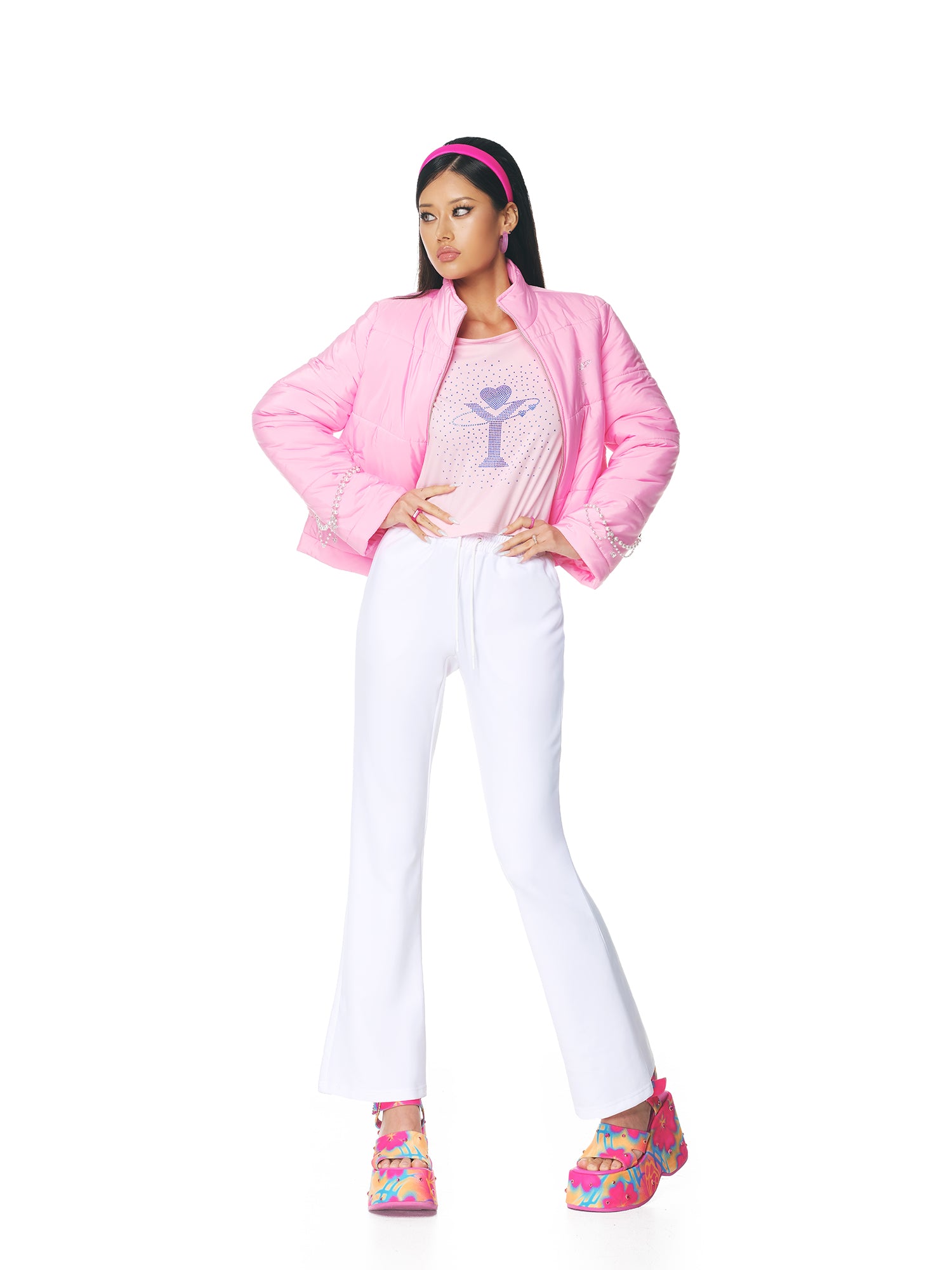 [Yusuki] Slim Puffer with Handmade Chains (Pink)