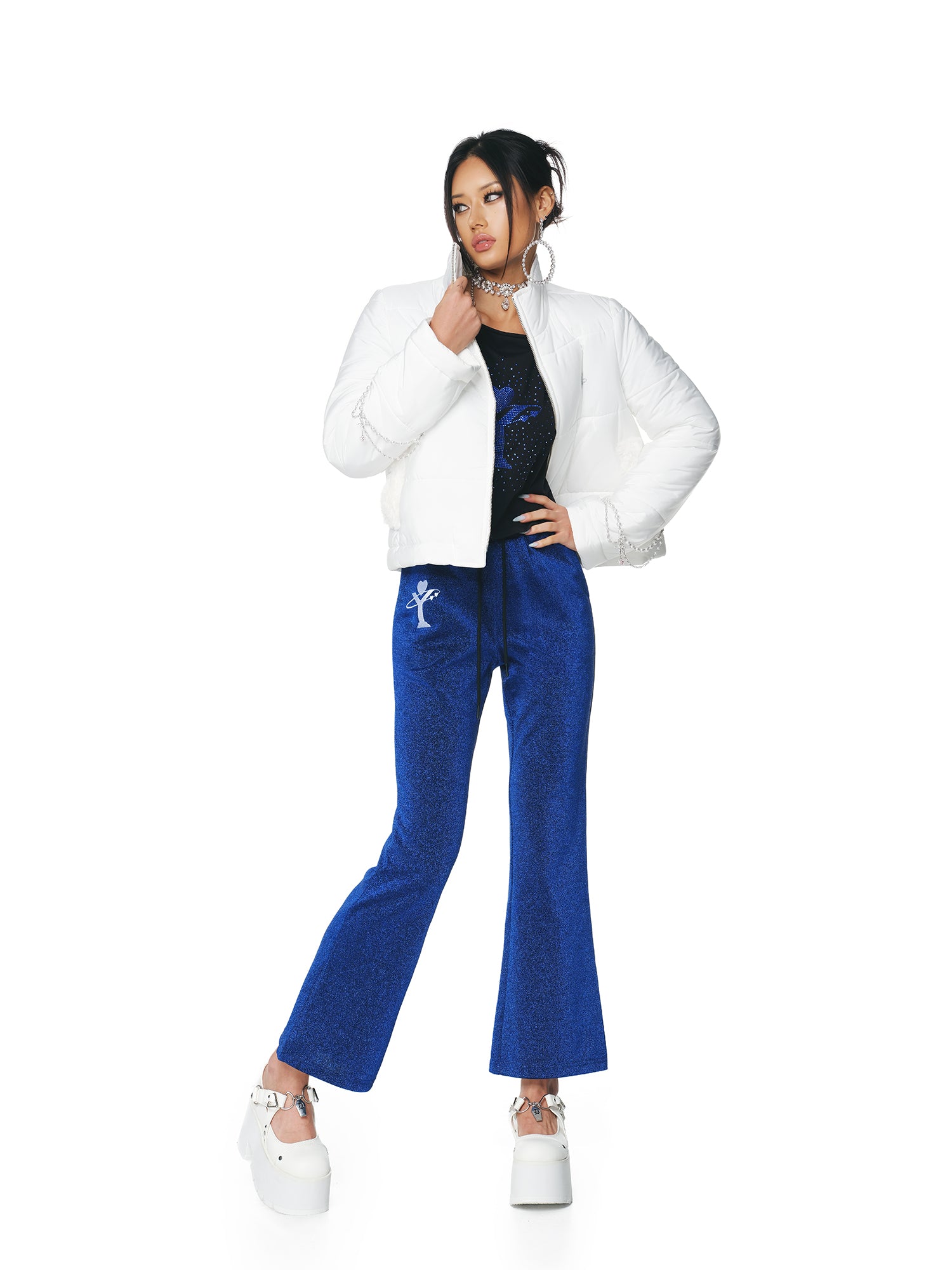 [Yusuki] Slim Puffer with Handmade Chains (White)