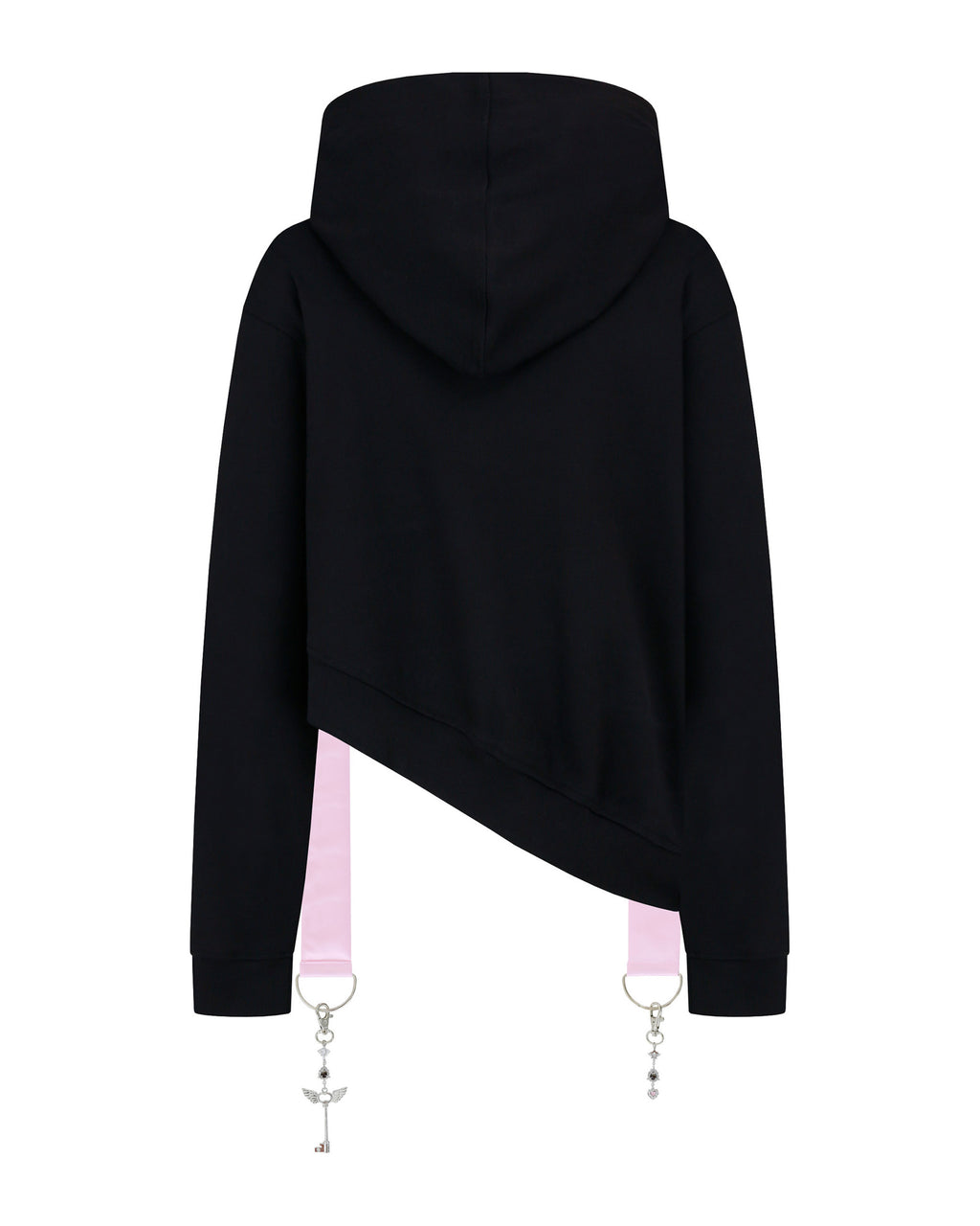 [Yusuki] Asymmetric Ribbon Hoodie (Black)