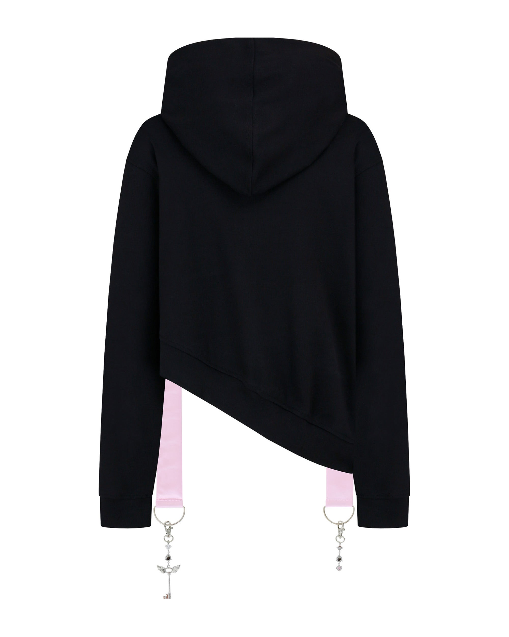 [Yusuki] Asymmetric Ribbon Hoodie (Black)
