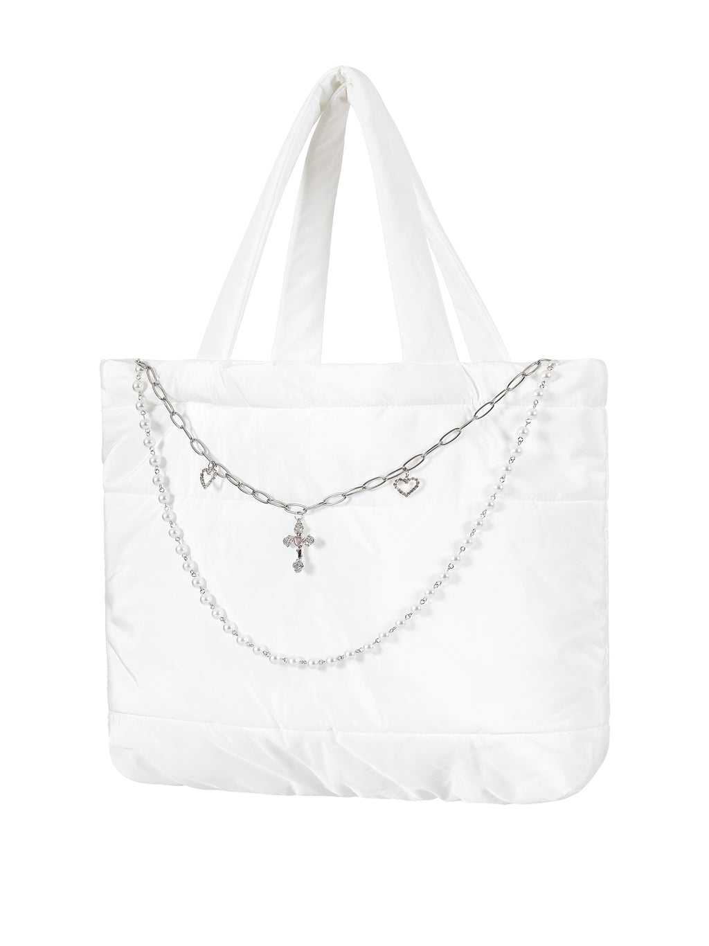 [Yusuki] Puffer Tote Bag with Chain (White)