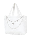 [Yusuki] Puffer Tote Bag with Chain (White)