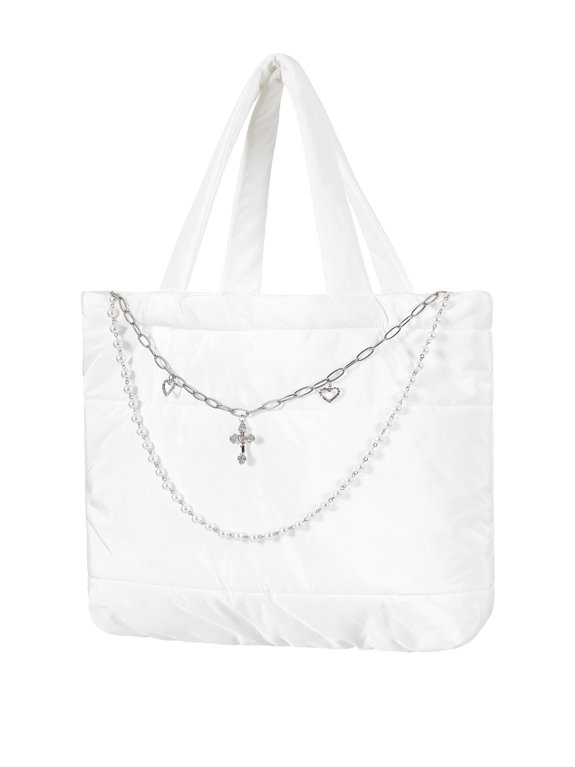 [Yusuki] Puffer Tote Bag with Chain (White)